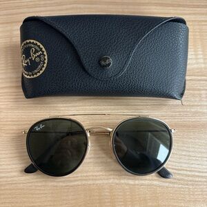 Ray-Ban round double bridge Gold and Black Sunglasses